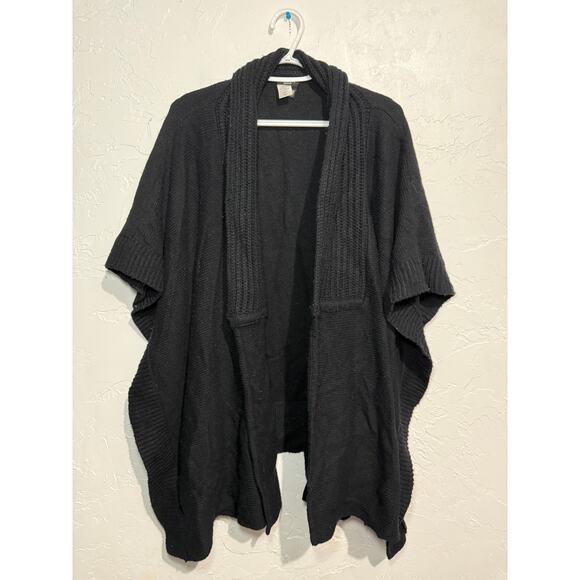 Talbots wool blend black shawl cape poncho sweater womens OS capsule minimalist - Picture 1 of 6